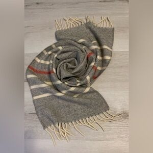 Grey Fringe Stripe Wool Blend Scarf